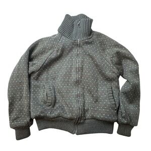 Vintage Outer Scene Ltd Knit Bomber Jacket Womens M Grey Heart Sherpa Lined Zip